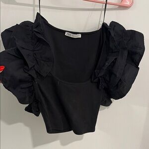 Zara Elegant Black Ruffled Blouse